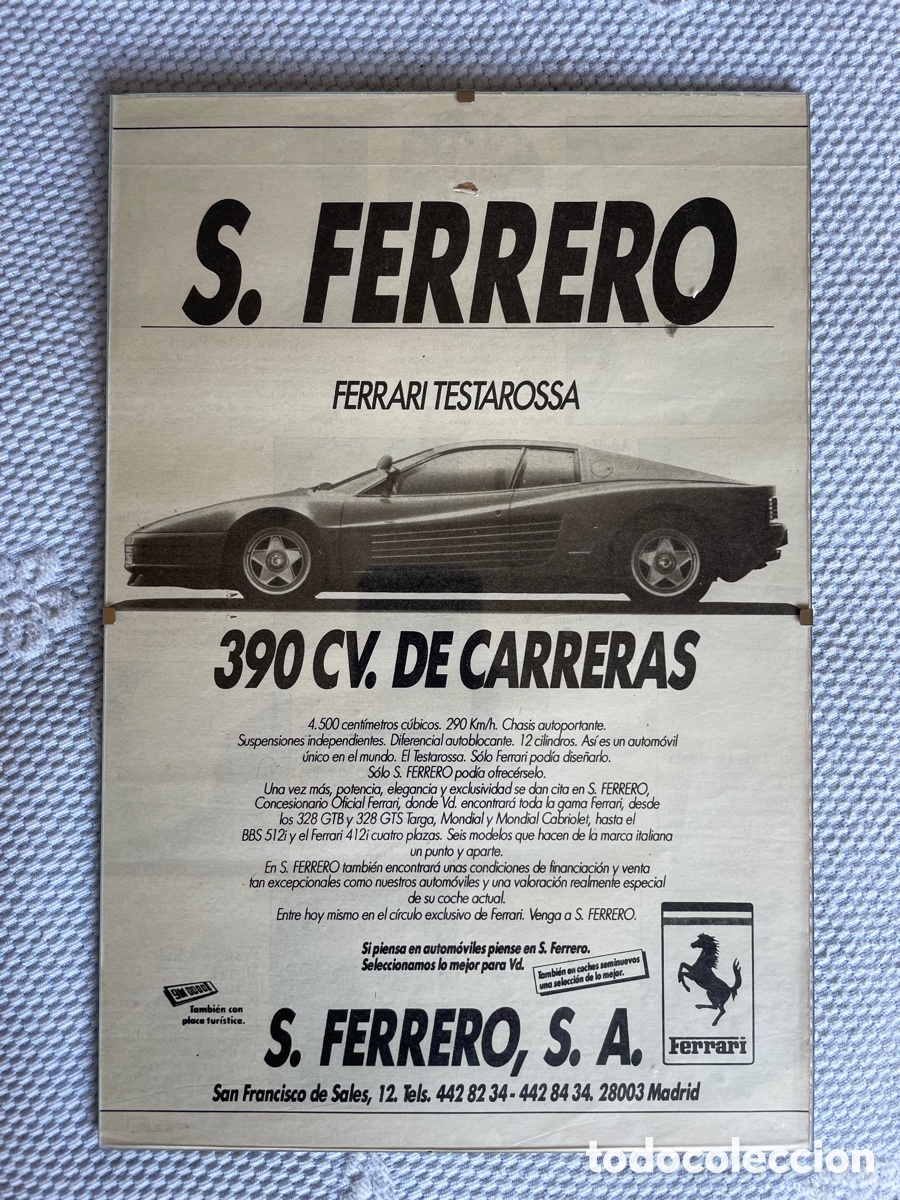 Coches: Recorte Publicidad ( ENMARCADO ). Ferrari Testarossa