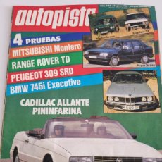 Coches: AUTOPISTA. N°1412. 7 AGOSTO 1986. 4 PRUEBAS, MITSUBISHI, RANGE ROVER,PEUGEOT 309 Y BMW 745I. LEER.