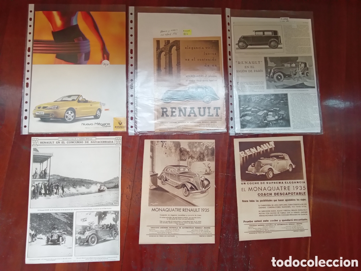 Autos: Colecci&oacute;n 5 anuncios y 1 reportaje de Renault recortes originales de revistas varios a&ntilde;os siglo XX