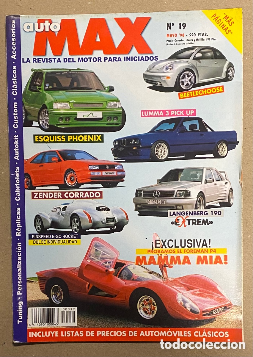 Carros: AUTO MAX N&deg; 19 (1998). ESQUISS PHOENIX, ZENDER CORRADO,&hellip; VER SUMARIO EN FOTOGRAF&Iacute;AS.