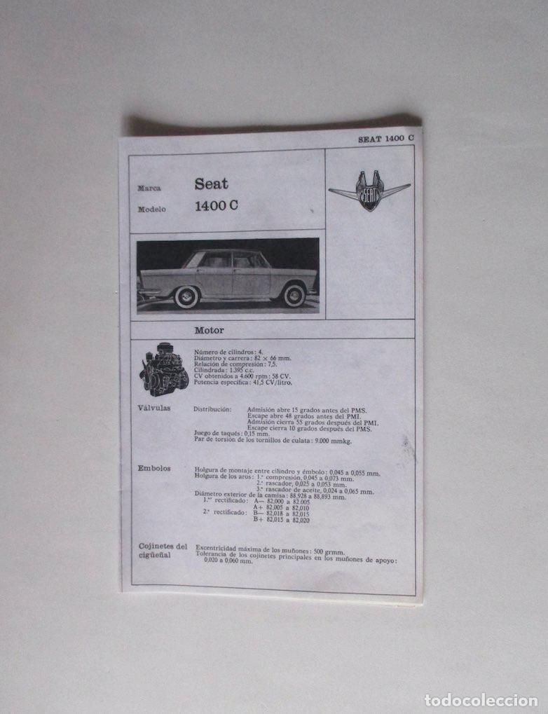 Coches: SEAT MODELO 1400 - FICHAS ENCICLOPEDIA CEAC MOTOR Y AUTOMOVIL