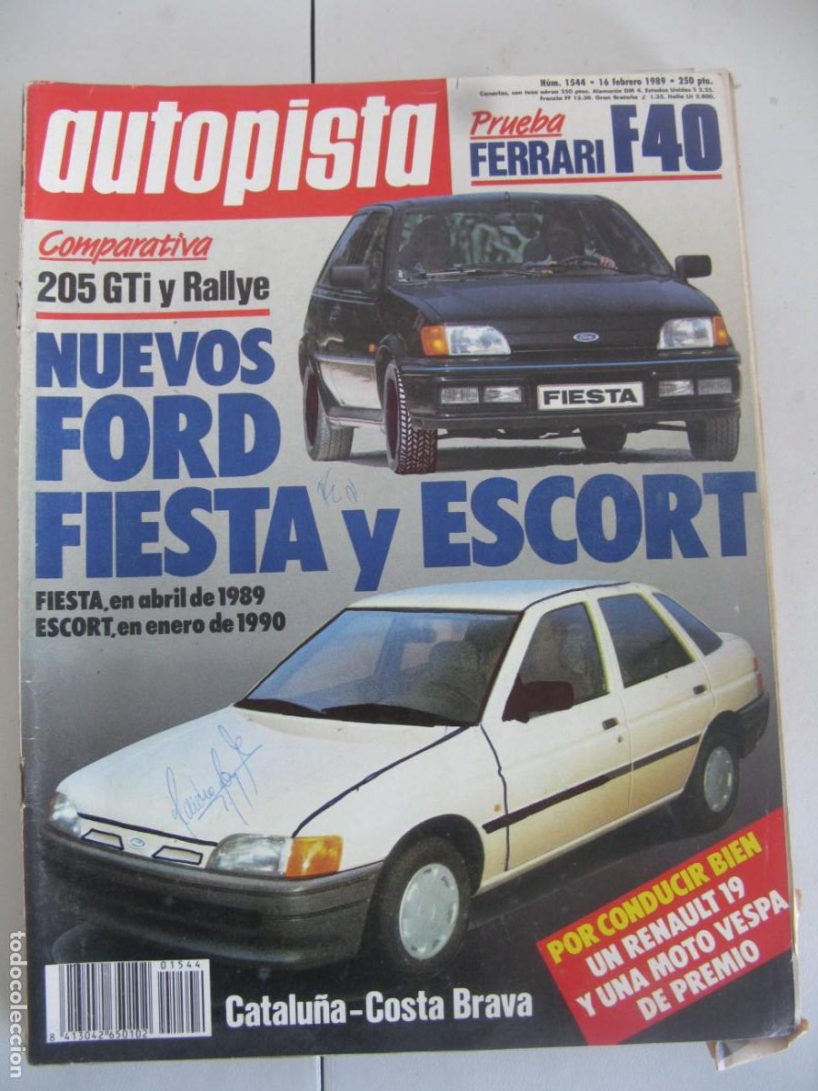 Carros: AUTOPISTA. N&deg; 1544. FEBRERO 1989. NUEVOS FORD FIESTA Y ESCORT. CATALU&Ntilde;A-COSTA BRAVA.