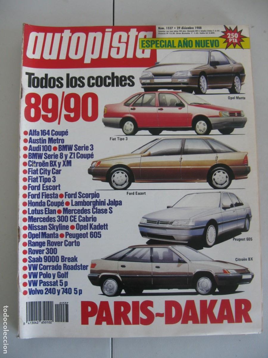 Carros: AUTOPISTA N&deg; 1537 (DICIEMBRE, 1988). ESPECIAL A&Ntilde;O NUEVO. TODOS LOS COCHES 89/90.