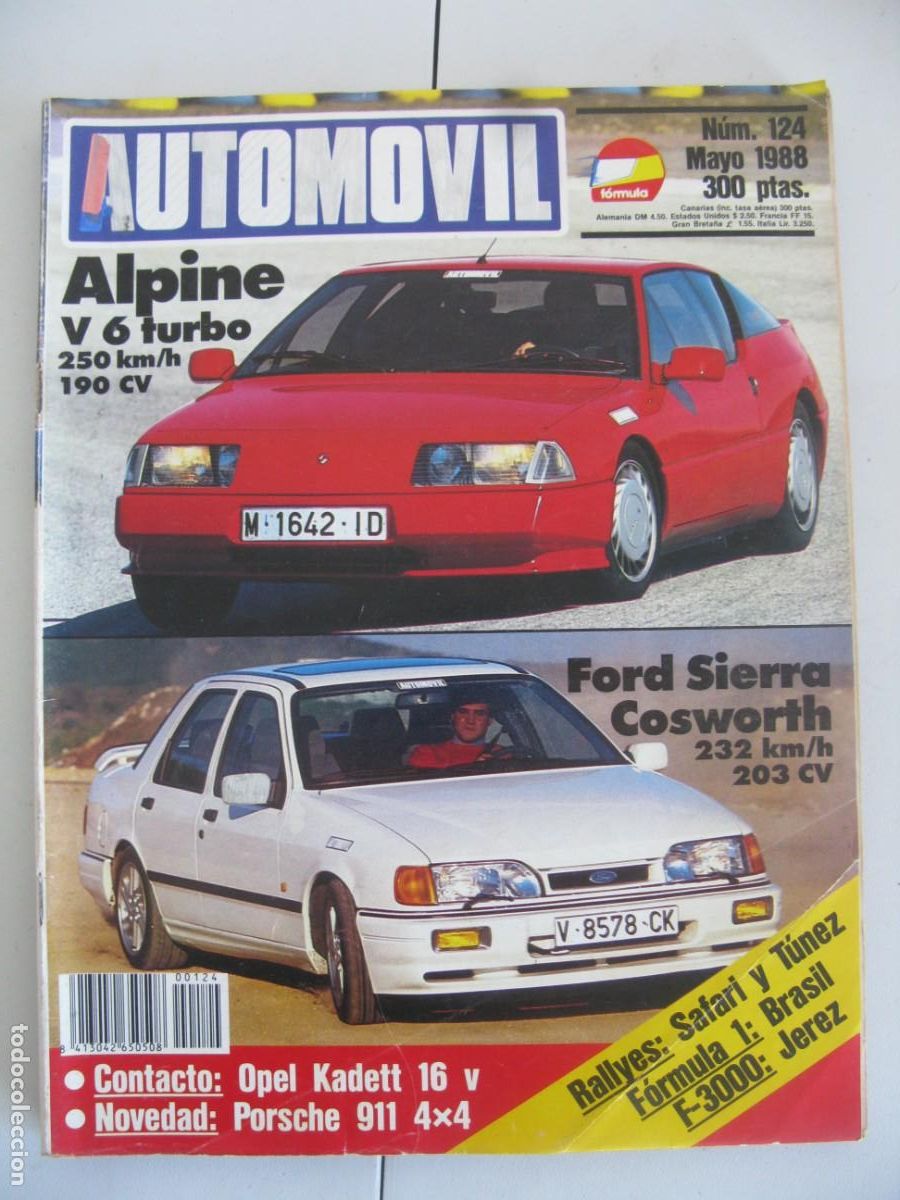 Carros: REVISTA AUTOM&Oacute;VIL FORMULA N&Uacute;MERO 124 MAYO 1988 ALPINE TURBO FORD SIERRA OPEL KADETT