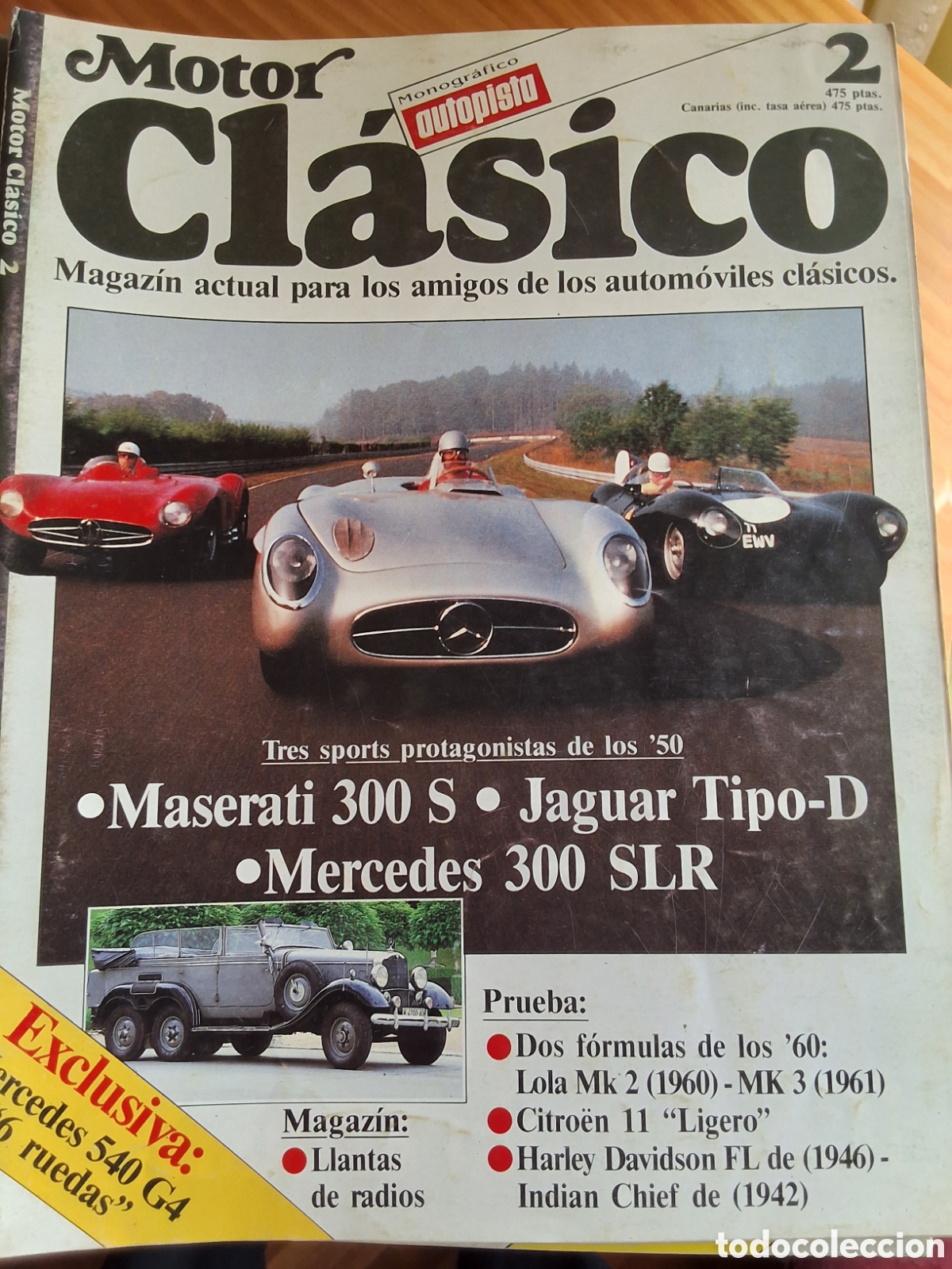 Autos: Motor clasico revista n&uacute;mero 2 a&ntilde;o 1988/2 Mercedes 540 llantas sport car de los 50