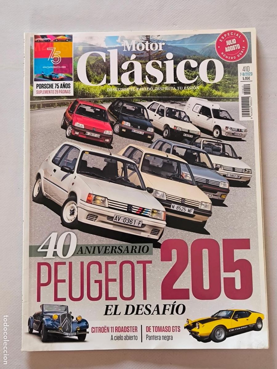 Coches: MOTOR CLASICO N&ordm; 410 - JULIO / AGOSTO 2023 - PEUGEOT 205 / DE TOMASO PANTERA GTS / CITROEN 11 (V1)