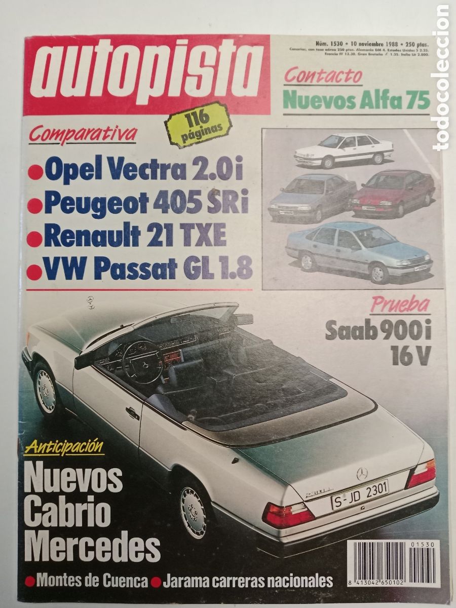 Coches: Revista autopista n. 1530 de 1988 autom&oacute;vil alfa romeo Opel Peugeot Renault Volkswagen