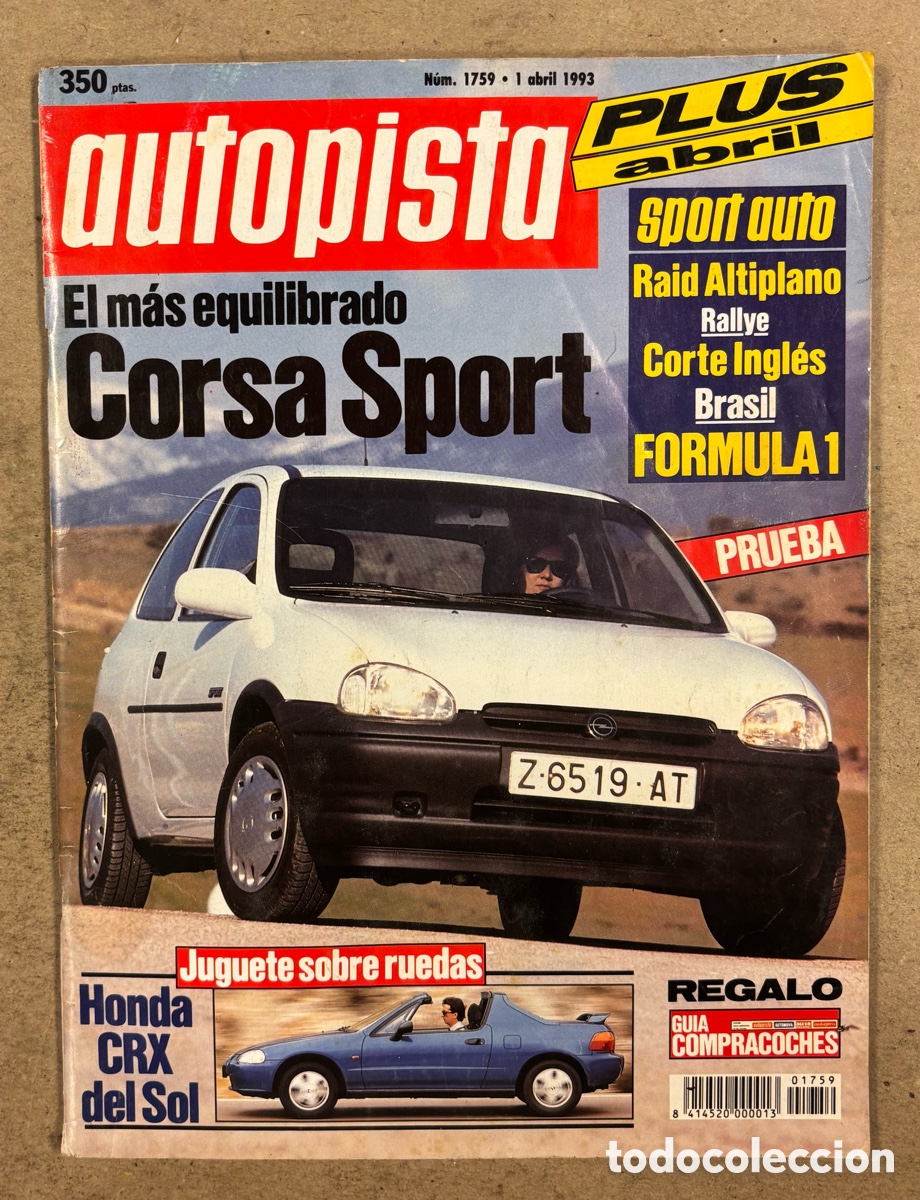 Coches: AUTOPISTA N&deg; 1759 (1993). OPEL CORSA SPORT, HONDA CRX, DODGE VIPER GTS, ALFA ROMEO 155 Q4-C