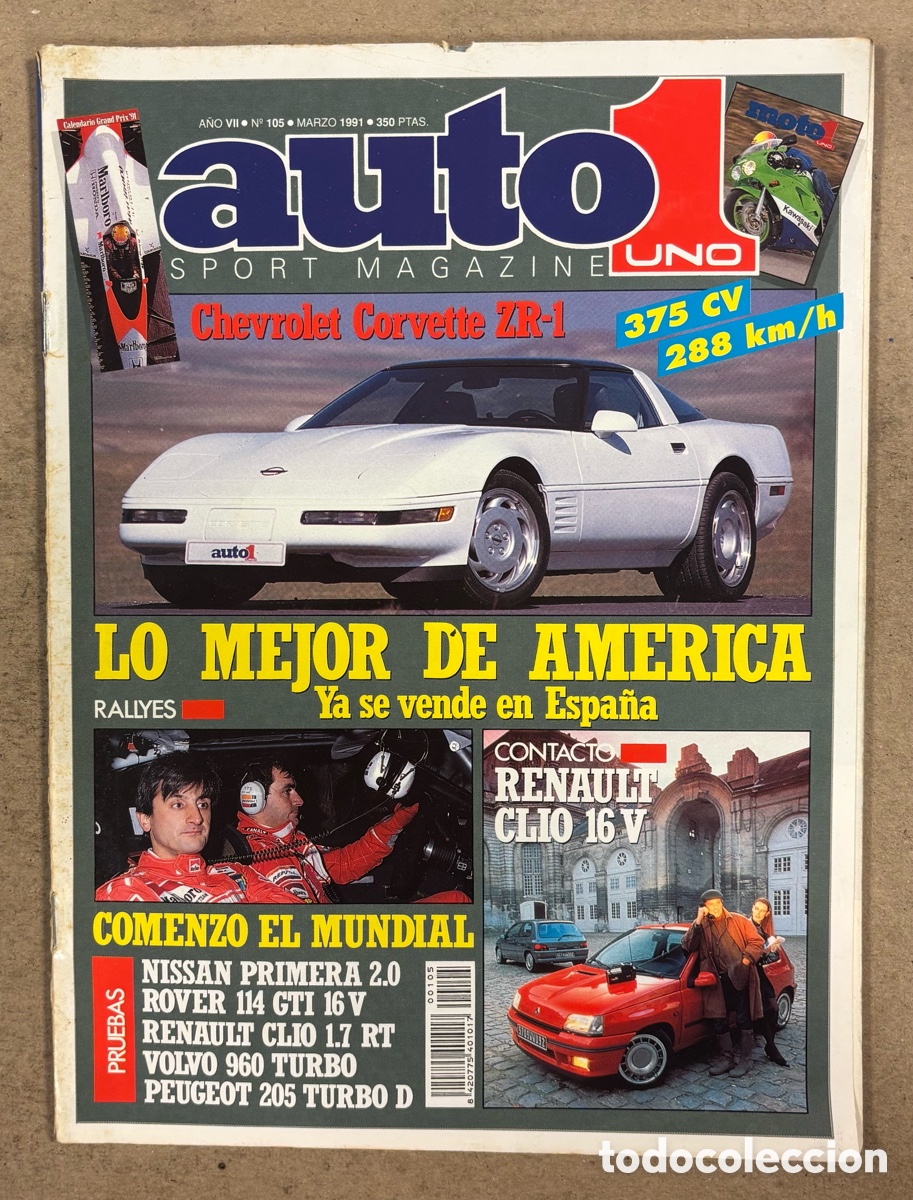 Coches: AUTO 1 SPORT MAGAZINE N&deg; 105 (1991). CHEVROLET CORVETTE ZR-1, RENAULT CLIO 16V, NISSAN PRIMERA 2.0,