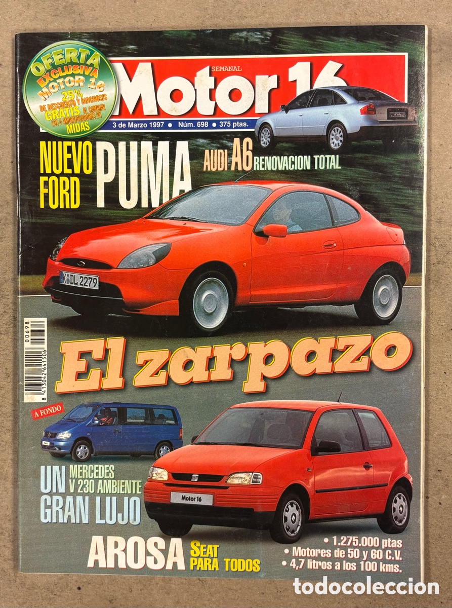 Coches: MOTOR 16 N&deg; 698 (1997). FORD PUMA, AUDI A6, MERCEDES V230, SEAT AROSA,..