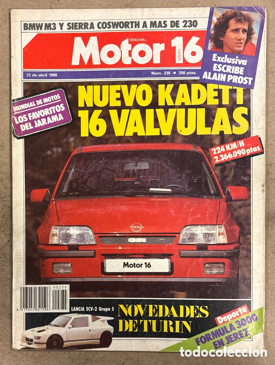 Coches: MOTOR 16 N&deg; 235 (1988). OPEL KADETT 16 V&Aacute;LVULAS, BMW M3, FORD SIERRA COSWORTH, LANCIA EV-2