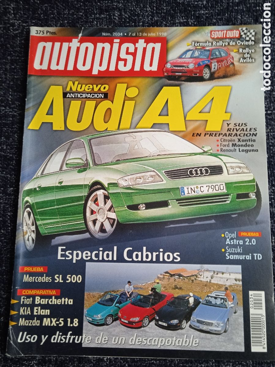 Coches: AUTOPISTA N&ordm; 2034 JULIO 1998 - AUDI A4, OPEL ASTRA SPORTIVE, MERCEDES SL 500 SUZUKI SAMURAI