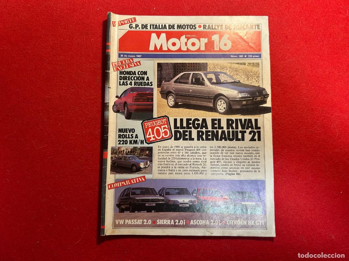 Coches: revista Motor 16 n&ordm; 188 Bentley-Rolls - Honda Prelude-Peugot 405- Vw polo - Mazda Coupe - 1987