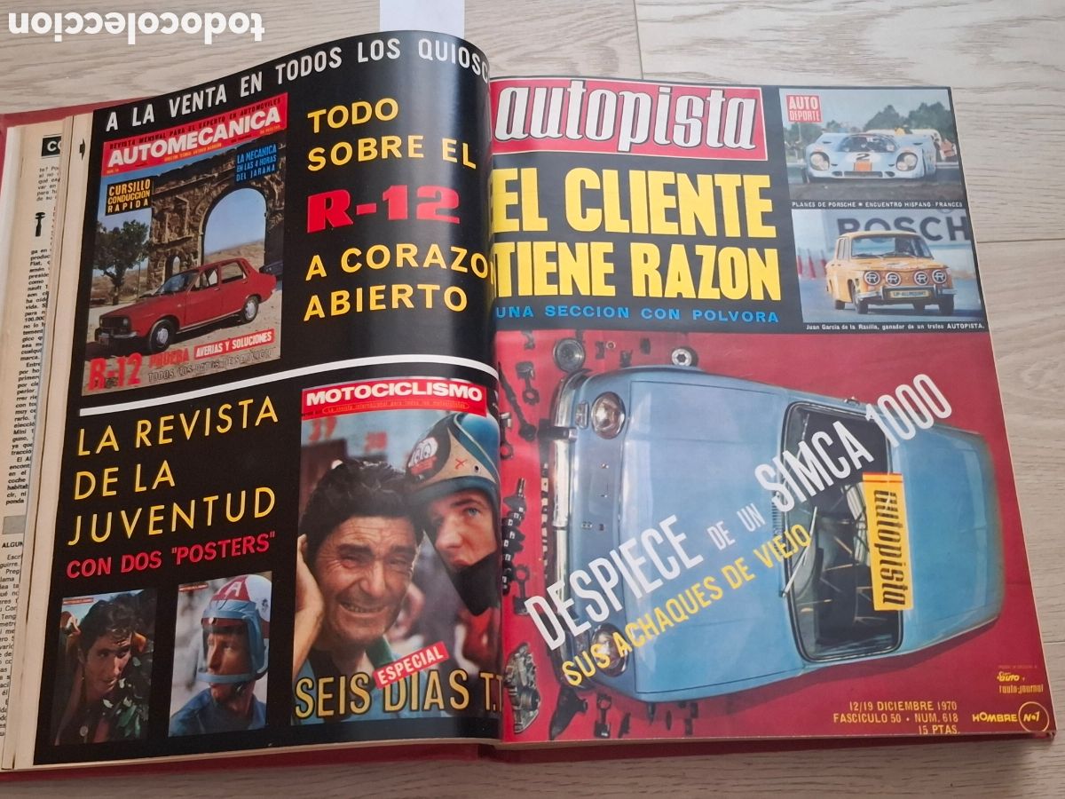Coches: Revista autopista tomo con los n&uacute;meros del 616 al 633 del a&ntilde;o 1970 y revista Auto Deporte