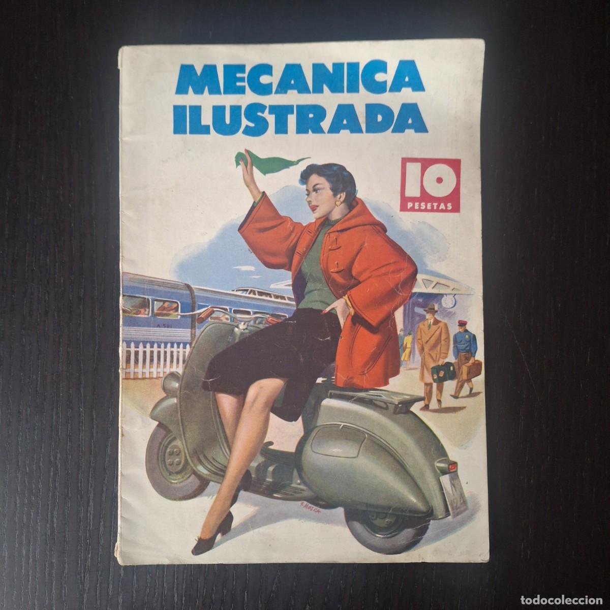 Coches: MECANICA ILUSTRADA - ABRIL 1953 - REVISTA PORTADA DIBUJO VESPA MICROMOTOR MOSQUITO COCHES ITALIANOS