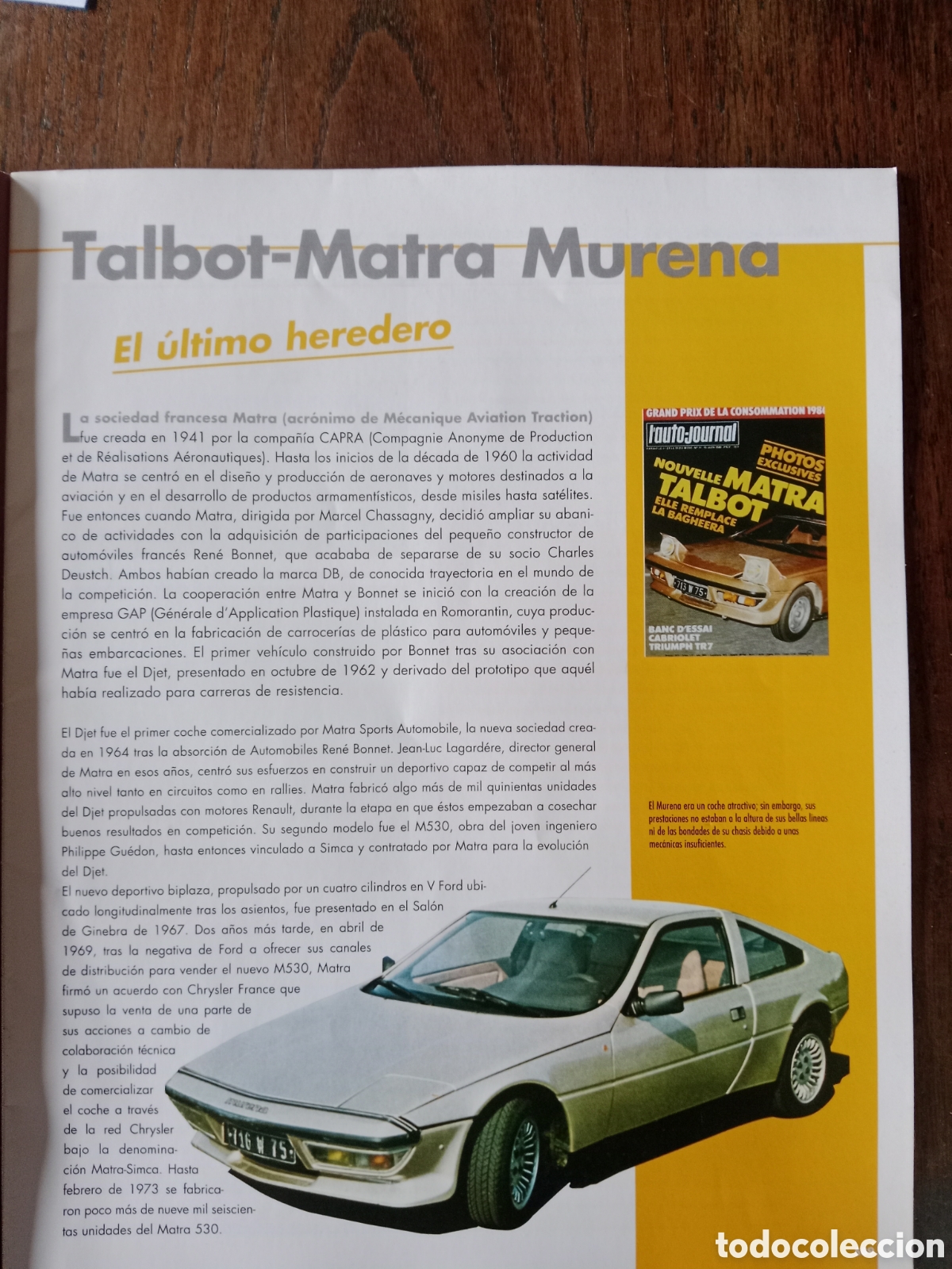 Coches: Fasc&iacute;culo autom&oacute;vil Talbot matra murena - Foto 2