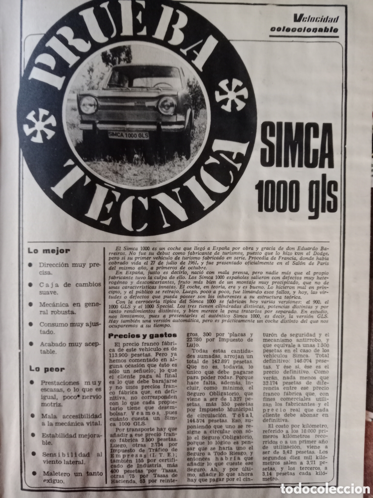 Coches: Fasc&iacute;culo autom&oacute;vil Simca 1000 gls