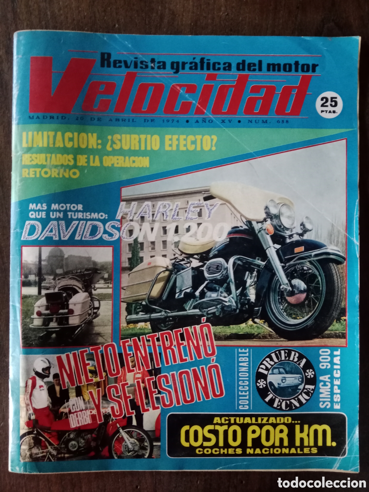 Coches: Revista velocidad n. 658 de 1974 autom&oacute;vil Simca nieto Harley Davidson
