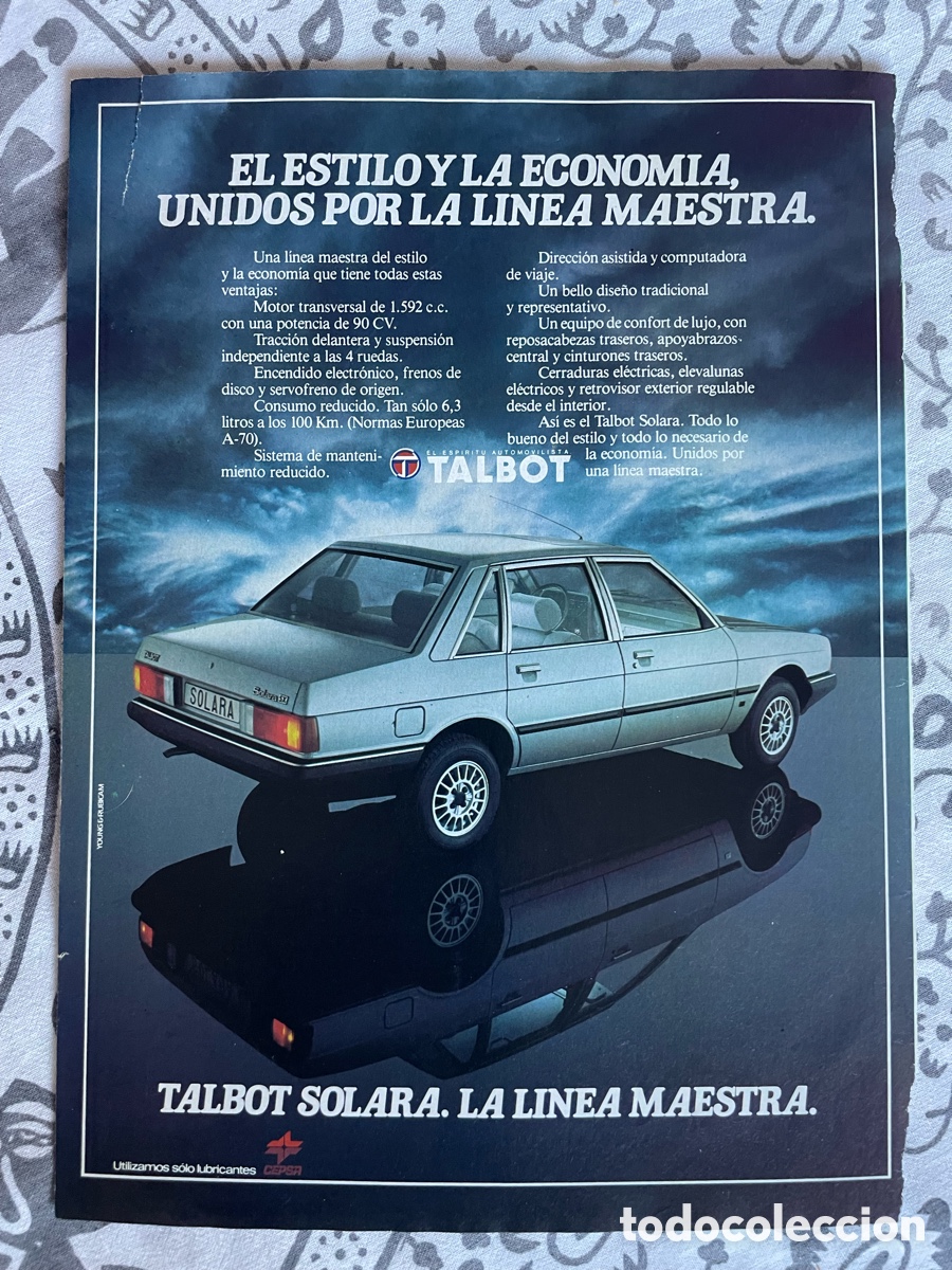 Coches: Publicidad Talbot Solara / Hoja de revista