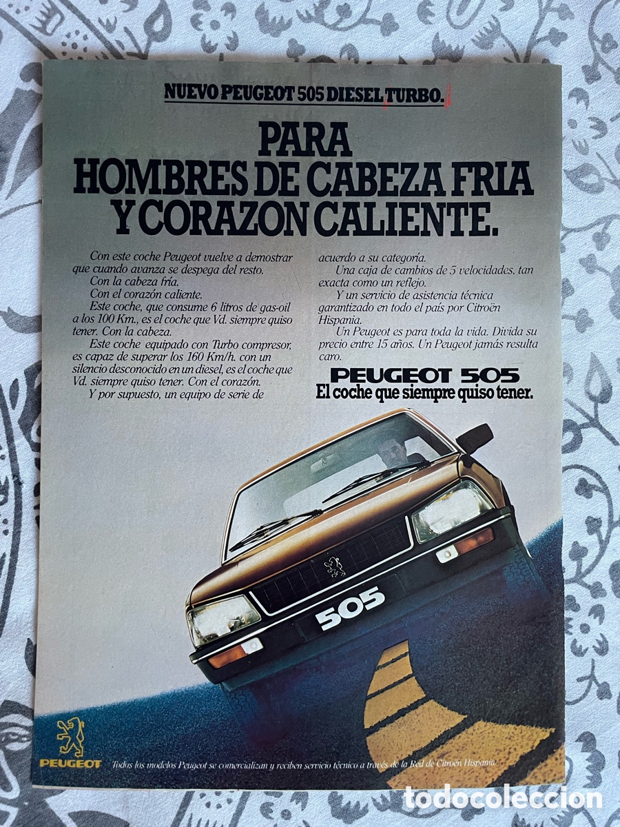 Coches: Publicidad Peugeot 505 di&eacute;sel turbo / Hoja de revista