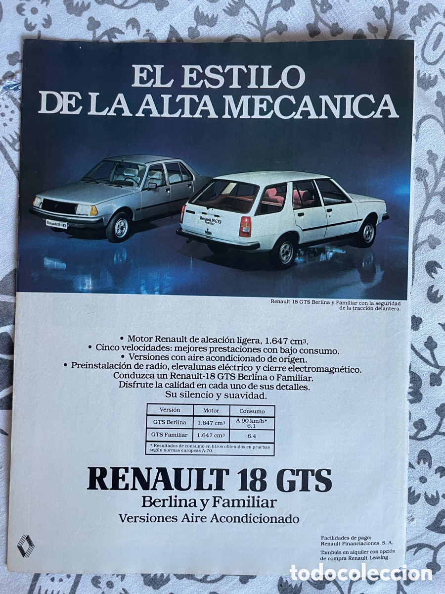 Coches: Publicidad Renault 18 GTS / Hoja de revista