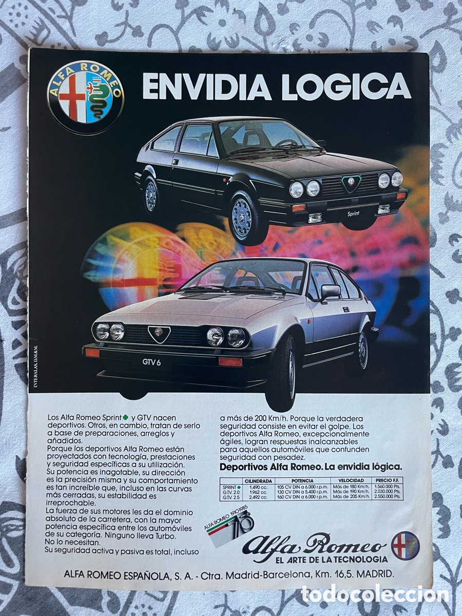Coches: Publicidad Alfa Romeo Sprint y GTV 6 / Hoja de revista