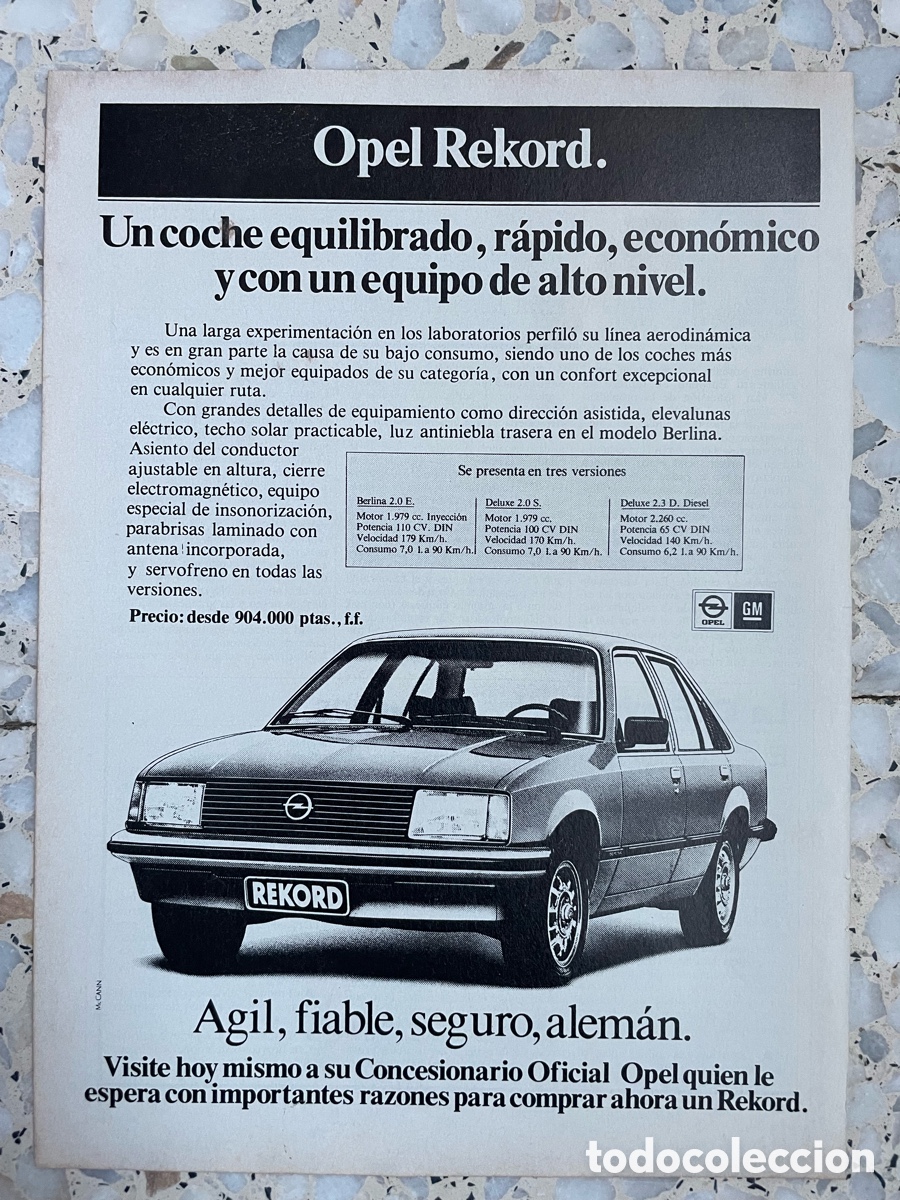 Coches: Publicidad Opel Rekord / Hoja de revista