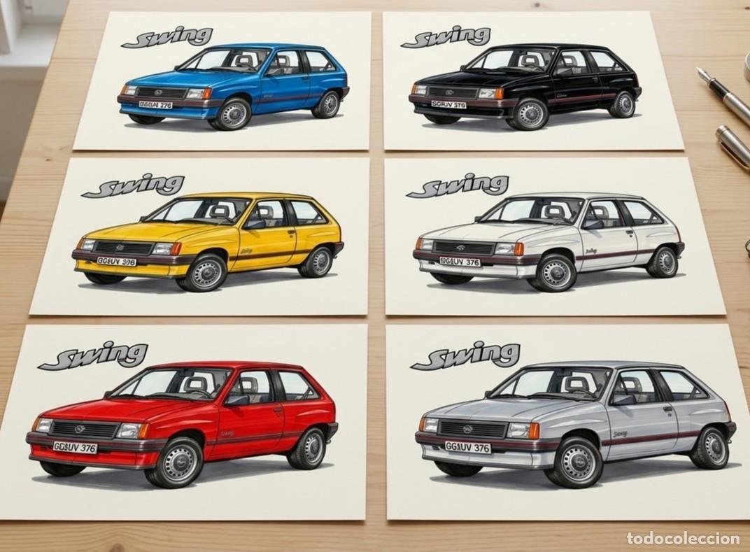 Auto: 6x Opel Corsa A Swing cuadro dibujo p&oacute;ster colecci&oacute;n art print framed