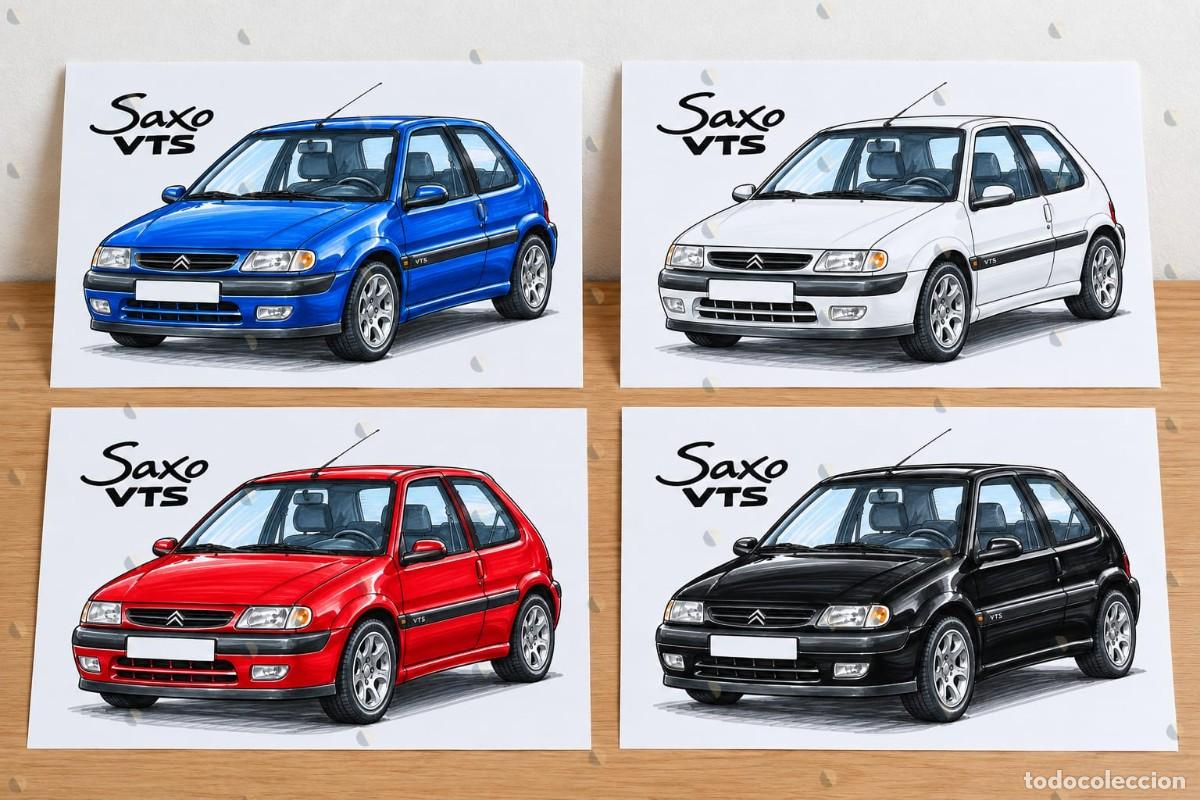 Voitures: 4x Citroen Saxo VTS cuadro dibujo p&oacute;ster colecci&oacute;n art print framed