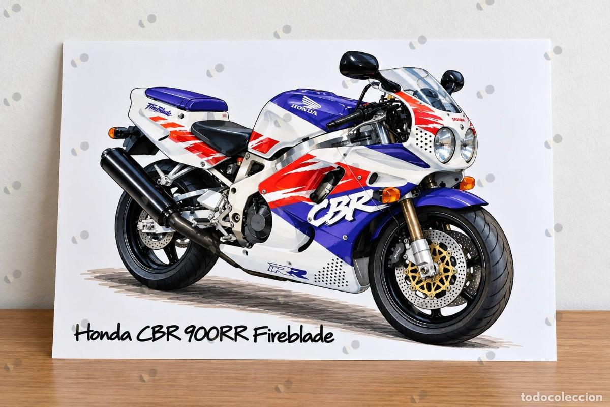 Auto: Honda CBR 900RR Fireblade Cuadro ilustraci&oacute;n Dibujo Poster Art Print Framed