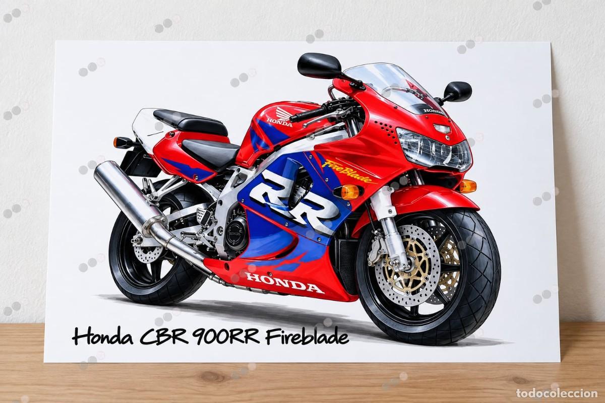 Auto: Honda CBR 900RR Fireblade Cuadro ilustraci&oacute;n Dibujo Poster Art Print Framed