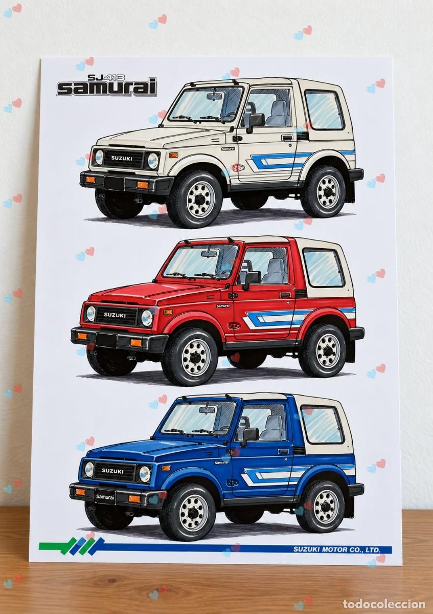Coches: Suzuki samurai sj413 cuadro dibujo A4 art print framed