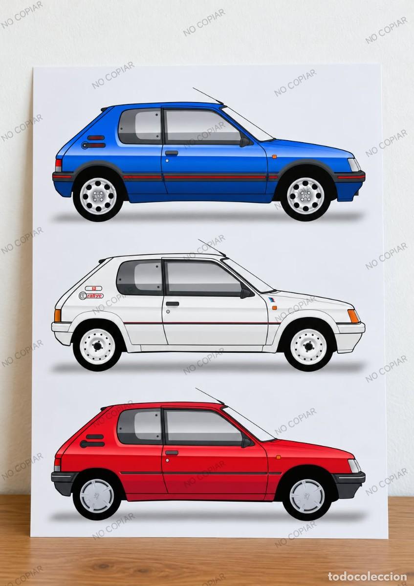Coches: Peugeot 205 gti rallye cuadro dibujo A4 art print framed