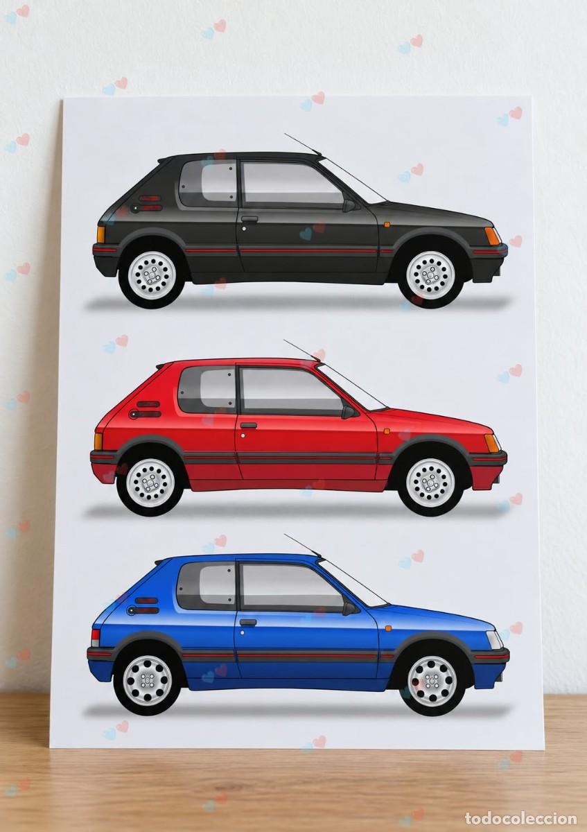 Coches: Peugeot 205 rallye cuadro dibujo A4 art print framed