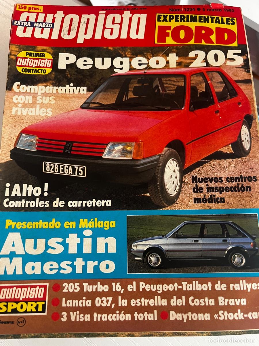 Coches: AUTOPISTA. N&ordm; 1234. A&Ntilde;O 1983. PRUEBA: PEUGEOT 205. EN MALAGA : AUSTIN MAESTRO. DAYTONA .... LEER