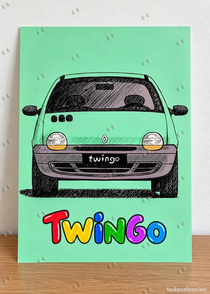 Coches: Renault twingo cuadro dibujo A4 art print framed