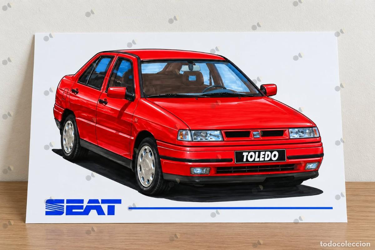 Coches: Seat Toledo mk1 glx cuadro dibujo A4 art print framed