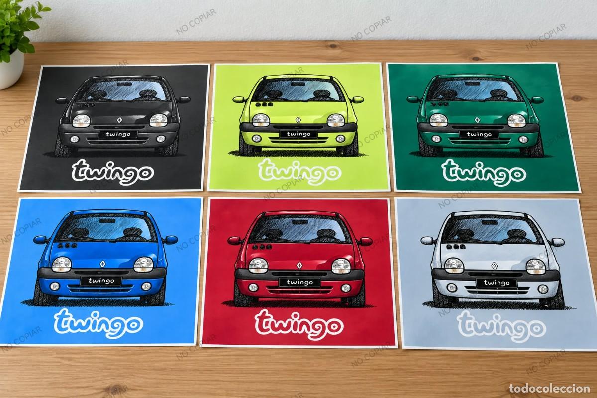 Coches: 6x Renault twingo cuadro dibujo A4 art print framed