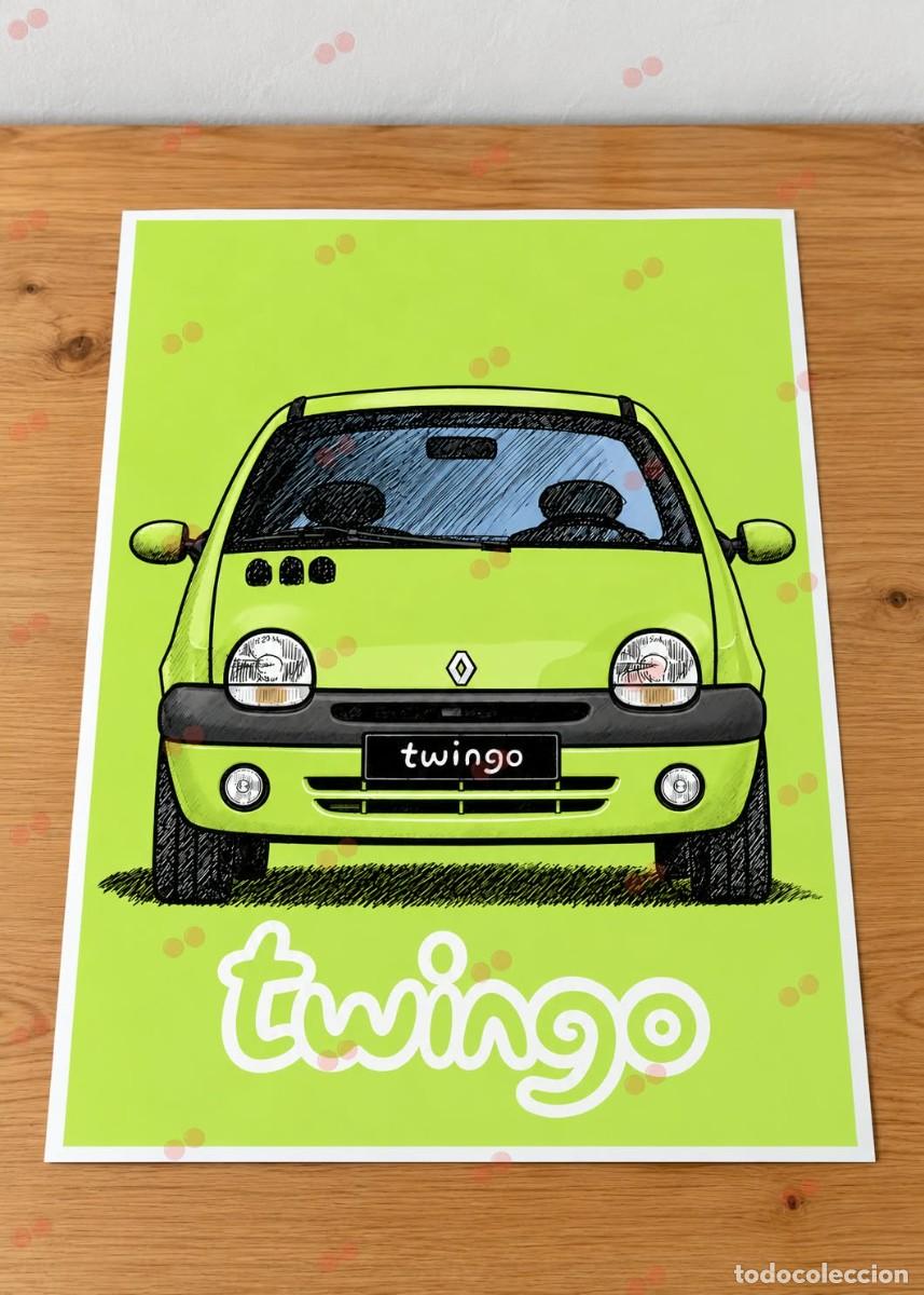 Coches: Renault twingo cuadro dibujo A4 art print framed
