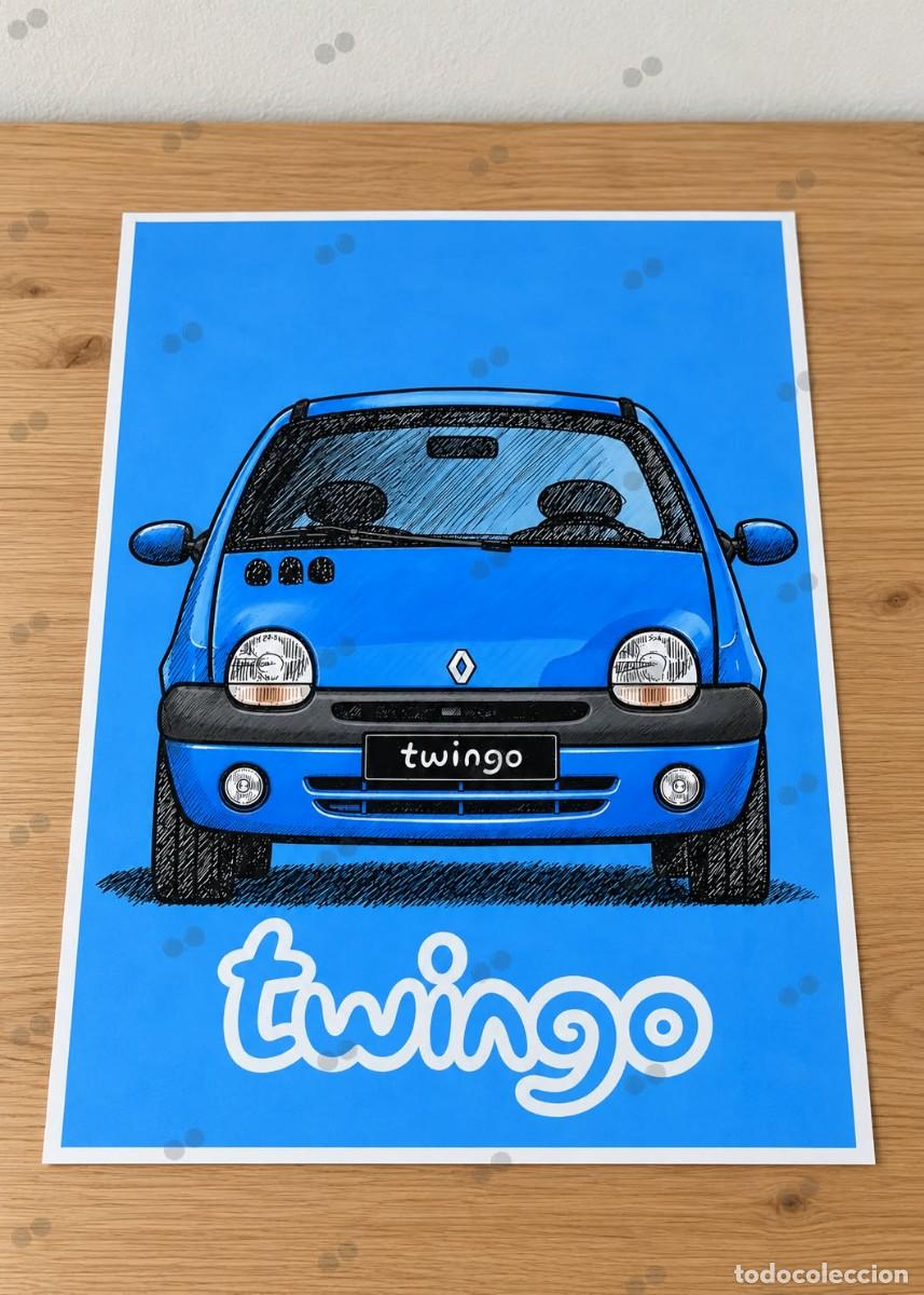 Coches: Renault twingo cuadro dibujo A4 art print framed