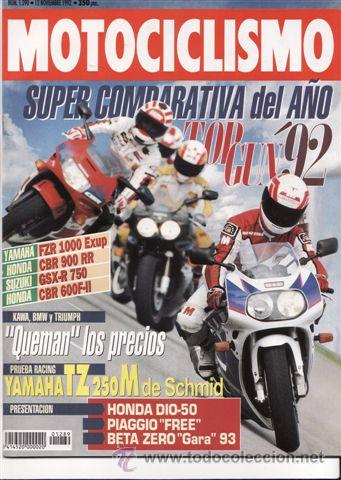 Autos und Motorr&auml;der: REVISTA MOTOCICLISMO N&ordm; 1290 A&Ntilde;O 1992. PRU: HONDA DIO. YAMAHA TZ 250 M SCHIMID. COMP: HONDA CBR 600