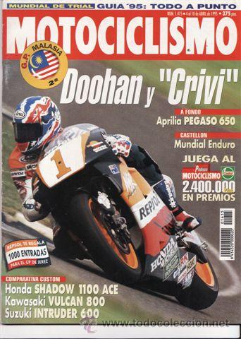 Voitures et Motocyclettes: REVISTA MOTOCICLISMO N&ordm; 1415 A&Ntilde;O 1995. PRU:EBA APRILIA PEGASO 650. COMP: HONDA VT 1100 SHADOW ACE