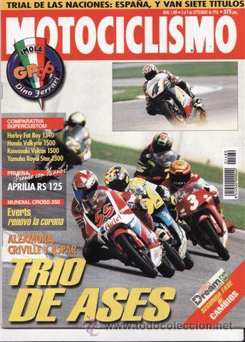 Automobili e Motociclette: REVISTA MOTOCICLISMO N&ordm; 1489 A&Ntilde;O 1996. PRU: APRILIA 125 RS.COMP: HARLEY FAT BOY, HONDA VALKIRIE 1500