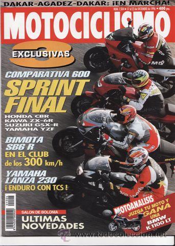 Cars and Motorcycles: REVISTA MOTOCICLISMO N&ordm; 1504 A&Ntilde;O 1996. PRUEBA: BIMOTA SB6R. YAMAHA DT 250. COMP: HONDA CBR 600,