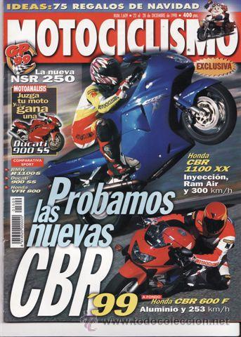 Cars and Motorcycles: REVISTA MOTOCICLISMO N&ordm; 1609 A&Ntilde;O 1999. PRU: HONDA CBR 1100 XX I. COMP: BMW R 1100S, HONDA VFR 800 FI