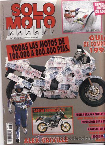 Automobili e Motociclette: REVISTA SOLO MOTO ACTUAL N&ordm; 841 A&Ntilde;O 1992. TEST: YAMAHA TY 250 ML. CAGIVA SUPERCITY 75.