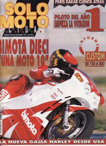 Autos und Motorr&auml;der: REVISTA SOLO MOTO ACTUAL N&ordm; 865 A&Ntilde;O 1992. PRUEBA: BIMOTA DIECI BIPOSTO.