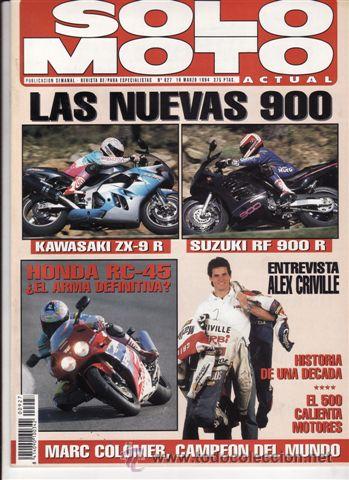 Coches y Motocicletas: REVISTA SOLO MOTO ACTUAL N&ordm; 927 A&Ntilde;O 1994. PRU: HONDA RC 45. PEUGEOT ZENITH. TEST: HUSQVARNA 610 TC.