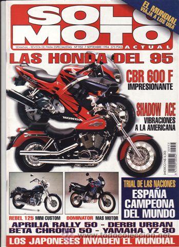 Coches y motocicletas: REVISTA SOLO MOTO ACTUAL N&ordm; 952 A&Ntilde;O 1994. PRUEBA: BETA CHRONO 50. PRUEBA: YAMAHA YZ 80. REPORTEJAS Y