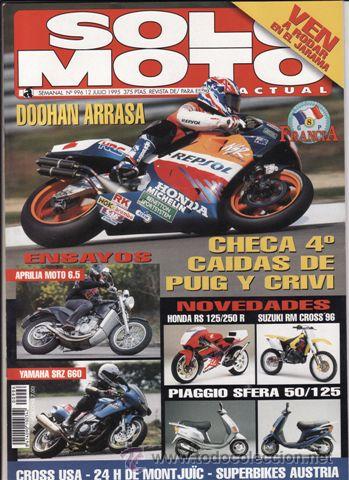 Coches y motocicletas: REVISTA SOLO MOTO ACTUAL N&ordm; 996 A&Ntilde;O 1995. PRUEBA: APRILIA MOTO 650. PRUEBA: YAMAHA SRZ 600. REPORTAJ